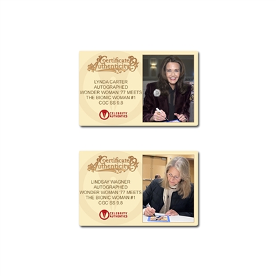 Lynda Carter, Lindsay Wagner Autographed 2017 Wonder Woman '77 Meets the Bionic Woman #1 Convention Foil Edition CGC SS 9.8