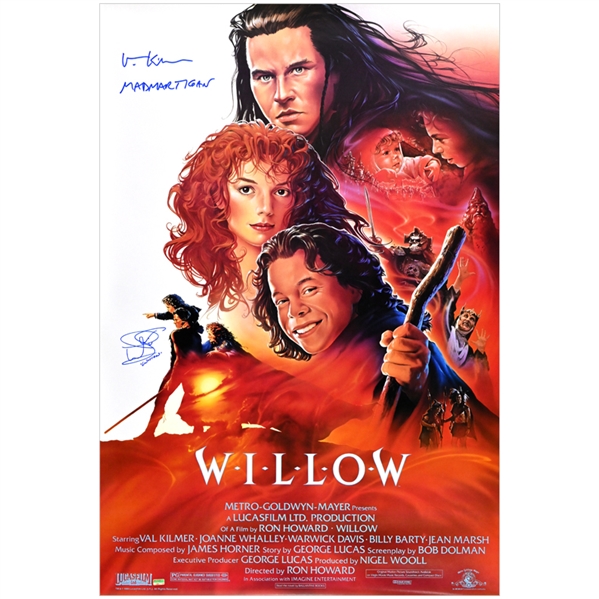 Val Kilmer, Warwick Davis Autographed 1988 Willow Original 27x40 Single-Sided Movie Poster