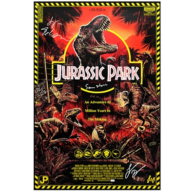 Sam Neill, Laura Dern, Jeff Goldblum Autographed Jurassic Park 24x36 Giclee Varaint by Leonardo Paciarotti