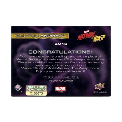 Evangeline Lilly Autographed 2018 Upper Deck Marvel Ant-Man and the Wasp Quantum Anomaly #QM16 Card
