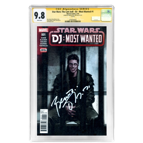 Benico Del Toro Autographed 2018 Star Wars The Last Jedi DJ Most Wanted #1 CGC SS 9.8