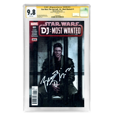Benico Del Toro Autographed 2018 Star Wars The Last Jedi DJ Most Wanted #1 CGC SS 9.8