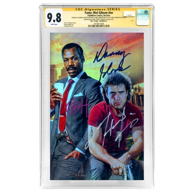 Mel Gibson, Danny Glover, Greg Horn Autographed 2024 Fame: Mel Gibson Lethal Weapon Foil Virgin Variant 9.8 #46/50