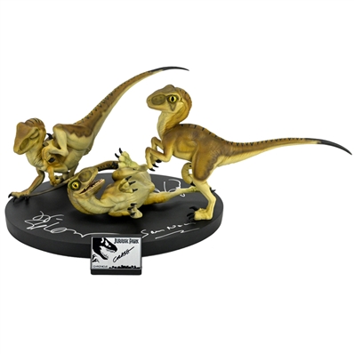 Laura Dern, Sam Neill, Jeff Goldblum Autographed Jurassic Park Crash McCreery's Baby Raptors Statue