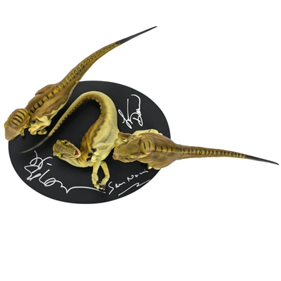 Laura Dern, Sam Neill, Jeff Goldblum Autographed Jurassic Park Crash McCreery's Baby Raptors Statue