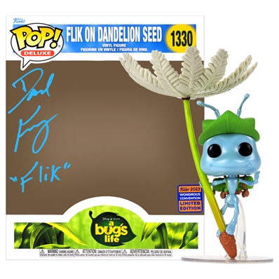 Dave Foley Autographed A Bugs Life Flik #1330 Oversized Pop Vinyl Figure with Flik Inscription