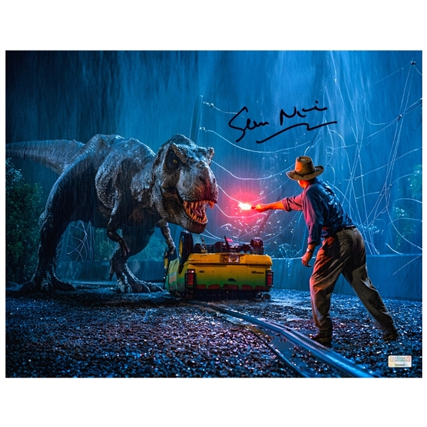 Sam Neill Autographed Jurassic Park 11x14 T-Rex Attack Photo