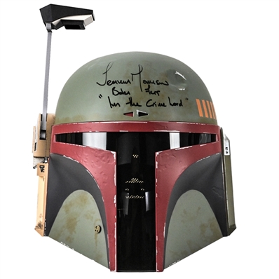 Temuera Morrison Autographed Star Wars The Black Series Boba Fett Re-Armored Premium Electronic Helmet with I AM THE CRIME LORD