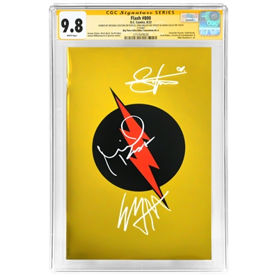 Michael Keaton, Ezra Miller, Sasha Calle Autographed 2023 Flash #800 Gold Foil Variant CGC SS 9.8
