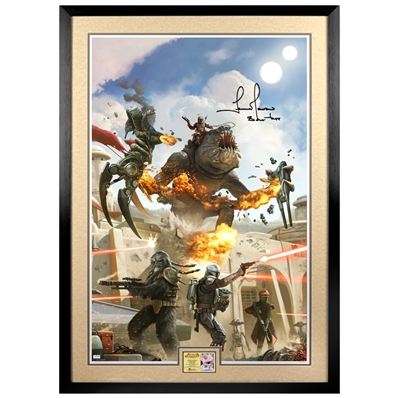Temuera Morrison Autographed The Battle of Mos Espa 24x36 Variant by Pablo Olivera Framed