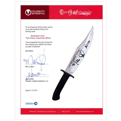 Milla Jovovich 2016 Resident Evil The Final Chapter Screen Used Alice Stunt Knife