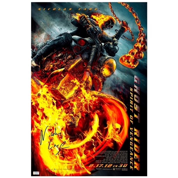 Nicolas Cage Autographed 2011 Ghost Rider Spirit of Vengeance 16x24 Movie Poster
