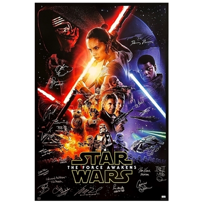 Daisy Ridley, Mark Hamill Peter Mayhew 2015 Star Wars The Force Awakens Cast Autographed 27x40 Movie Poster * 21 Autographs!