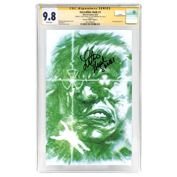 Lou Ferrigno Autographed 2023 Incredible Hulk #1 Gleason Virgin Edition SS CGC 9.8 with Hulk Smash Inscription