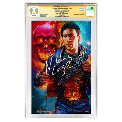 Nicolas Cage Autographed 2025 Fame #nn Ghost Rider Virgin Metal Cover #10/50 CGC SS 9.9